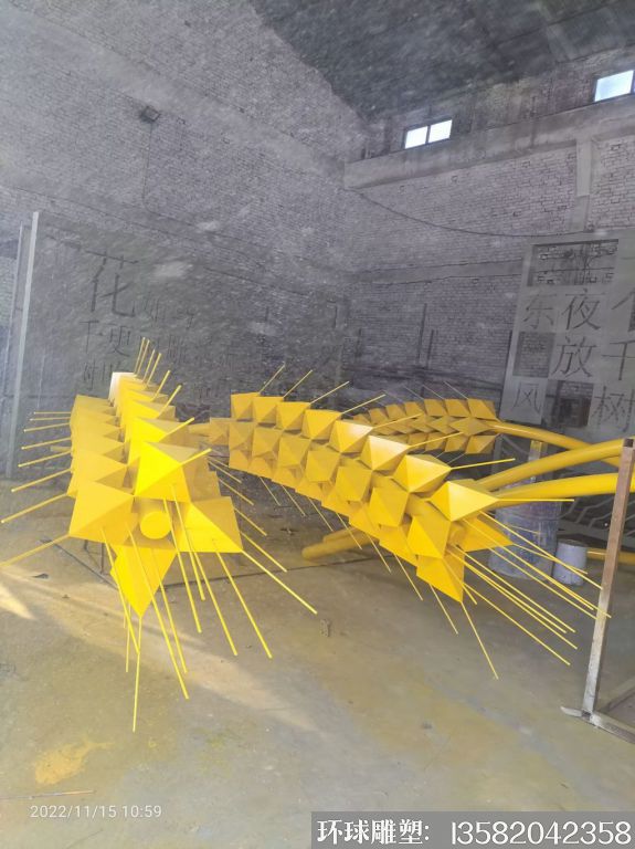 不锈钢金色麦穗雕塑,山东广饶县粮仓标志案例1